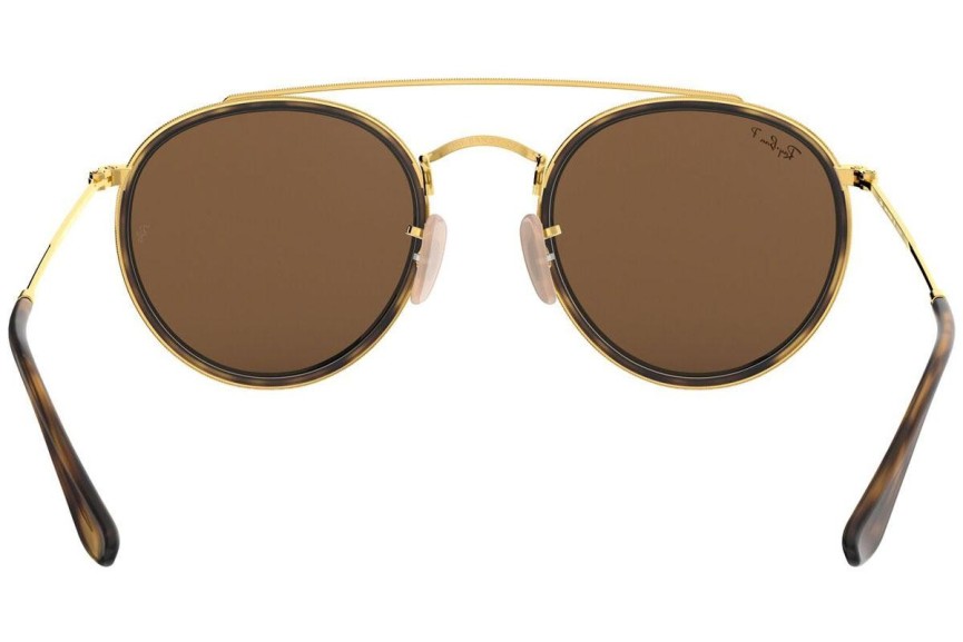 Sonnenbrille Ray-Ban Round Double Bridge RB3647N 001/57 Polarized Rund Havanna