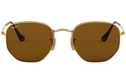 Sonnenbrille Ray-Ban Hexagonal Flat Lenses RB3548N 001/57 Polarized Rund Gold