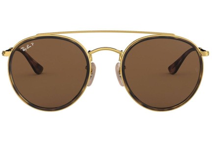 Sonnenbrille Ray-Ban Round Double Bridge RB3647N 001/57 Polarized Rund Havanna